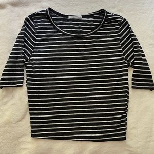 Stripped Black and White Quarter Sleeve Crop Top